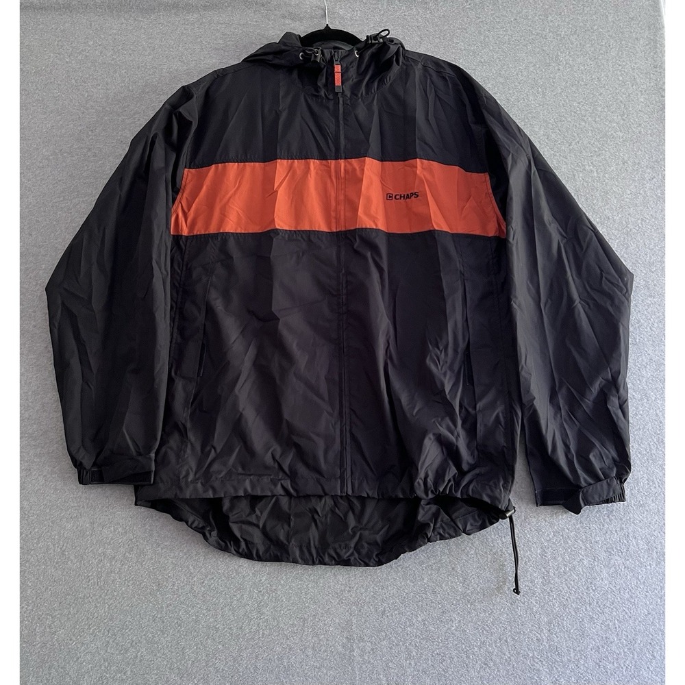 Chaps Full Zip Windbreaker Jacket Mens Medium Blue Orange Vintage Hooded M